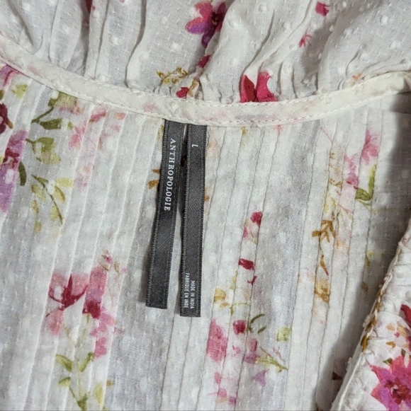 Anthropologie Floral Ruffle Blouse - White and Pink - Picture 4 of 5